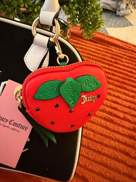 Juicy Couture Black Satchel with White Trim & Strawberry Charm - Picture 15 of 16